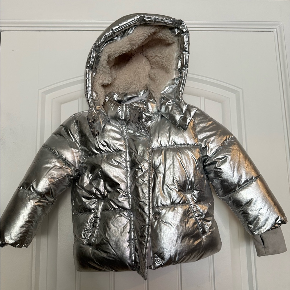 Baby GAP Toddler Sherpa-Lined Jacket Size 2 Years Silver Excellent Condition